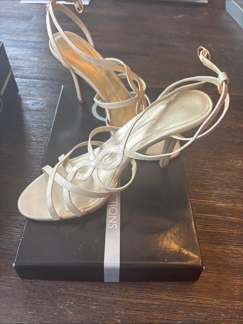 Metallic Bone colored Strappy Stiletto Sandals - Women